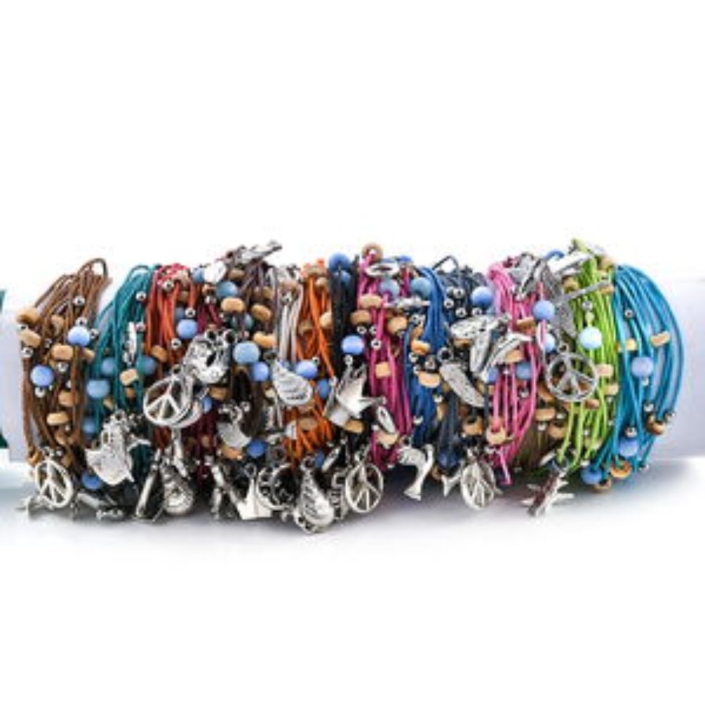 15 Multicolor Bead Friendship Bracelets wth Charms